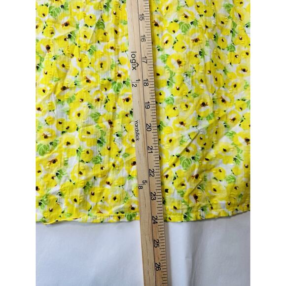 LOFT Yellow Floral Clip Tie Neck Blouse Ruffle Flowy Boho Large Peasant - Picture 13 of 14
